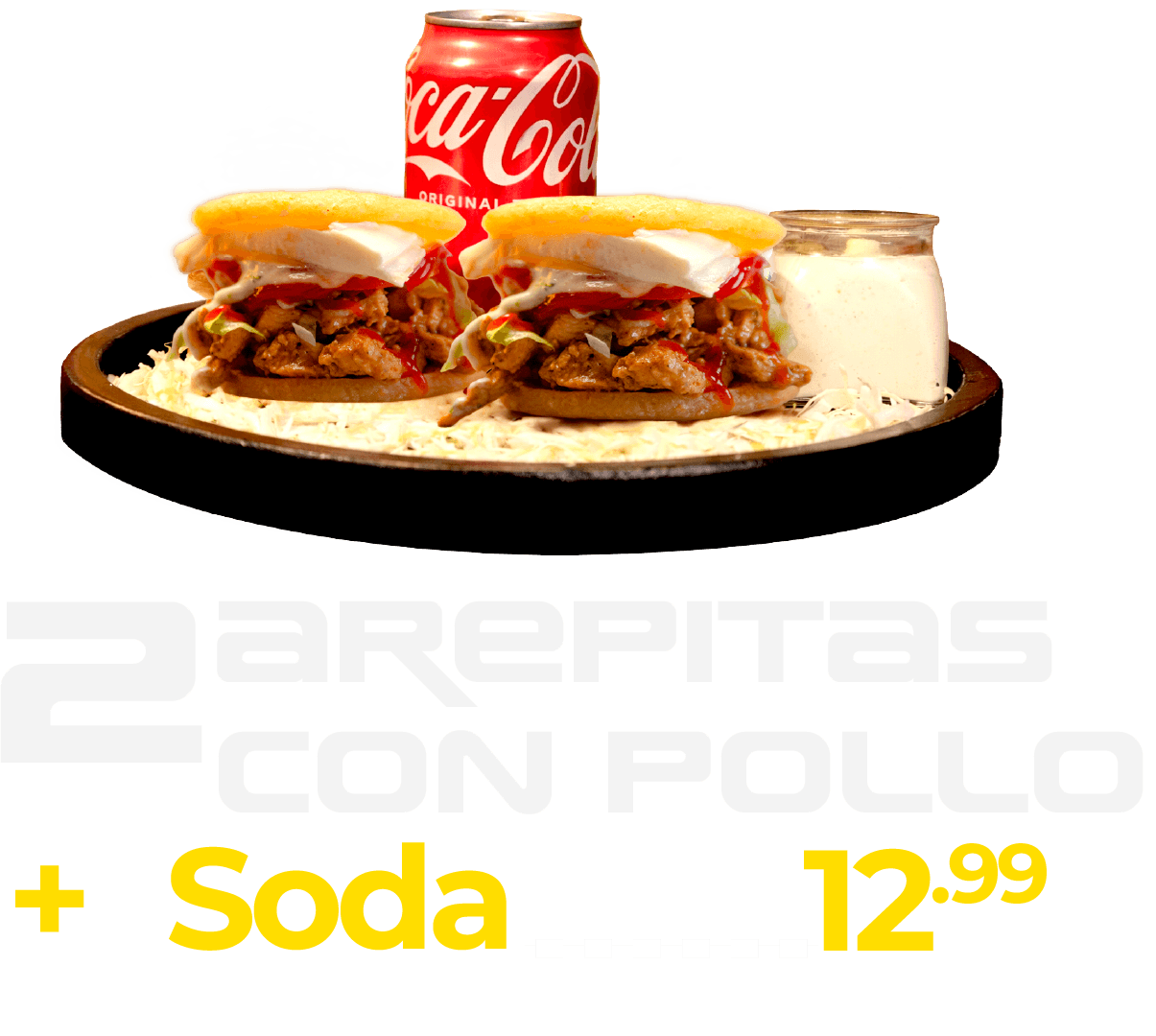 Combo destacado: 2 arepitas con pollo y refresco